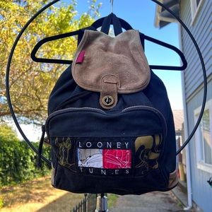 90’s Looney Toons backpack. Canvas and suede material